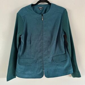 Elementz Faux Suede Zip Up Jacket with Knit Sleeves | Dark Teal‎